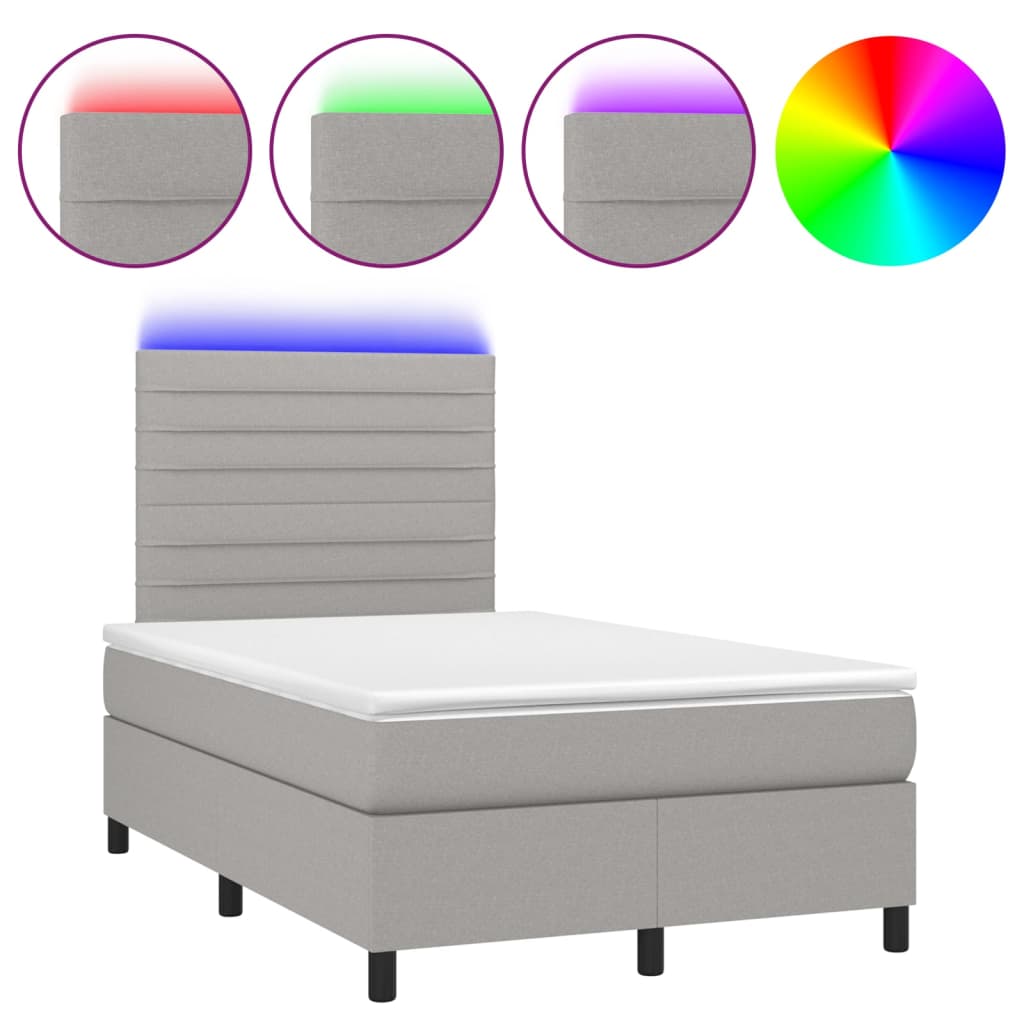 vidaXL Cama box spring c/ colchão e LED 120x200 cm tecido cinza-claro