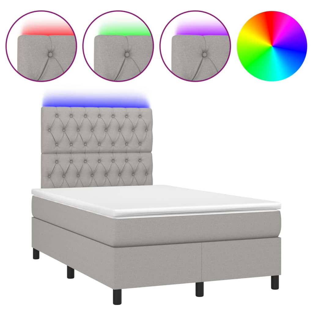 vidaXL Cama box spring c/ colchão e LED 120x200 cm tecido cinza-claro