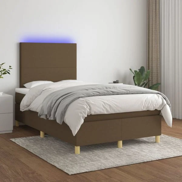vidaXL Cama Box Spring com Colchão/led 120x200cm Tecido Castanho-escuro - 3136714796