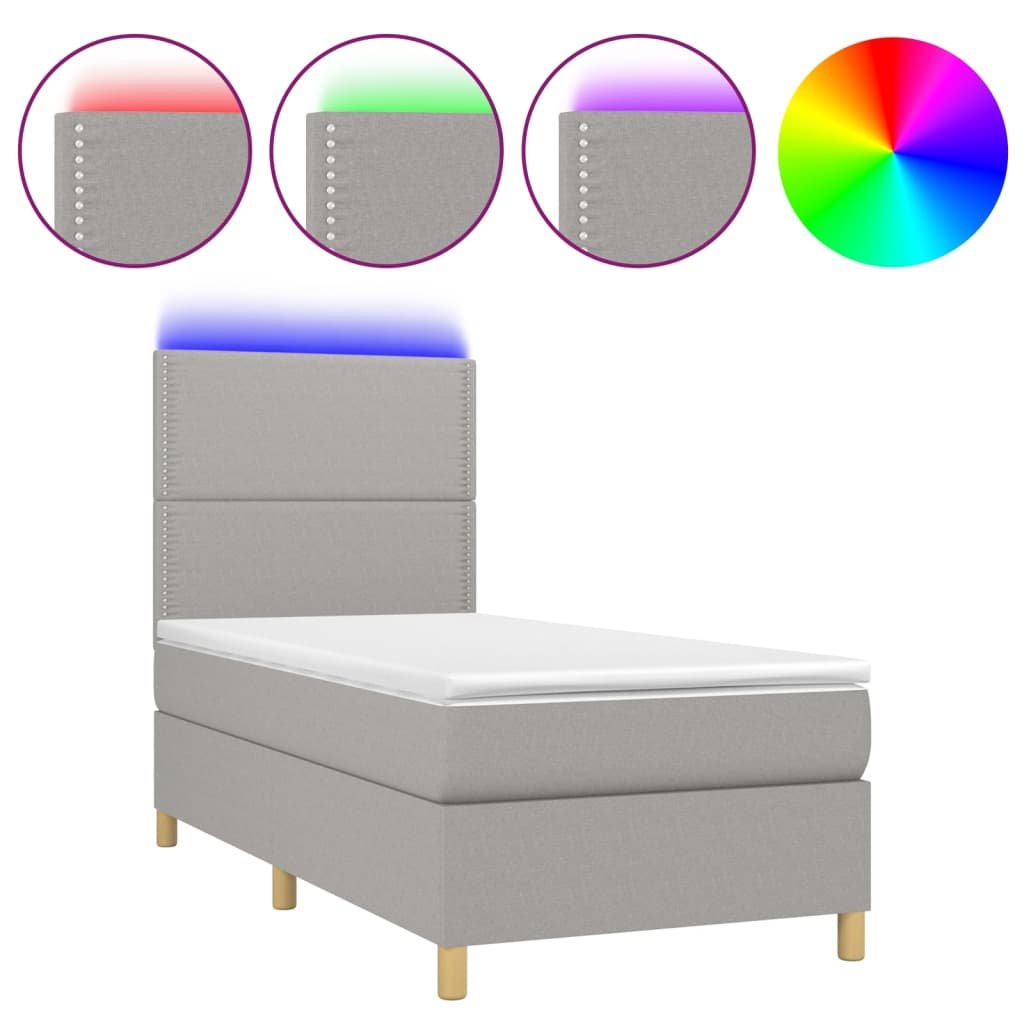 vidaXL Cama box spring c/ colchão e LED 90x190 cm tecido cinza-claro