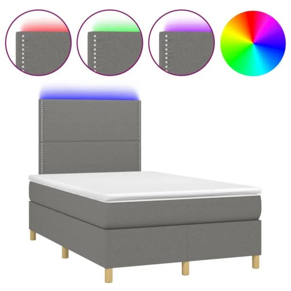 vidaXL Cama Box Spring com Colchão e LED 120x200 cm Tecido Cinza-escuro - 1617024428