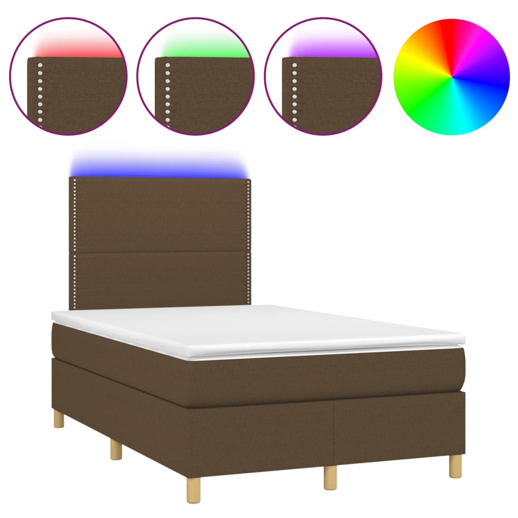 vidaXL Cama box spring c/ colchão/LED 120x200cm tecido castanho-escuro