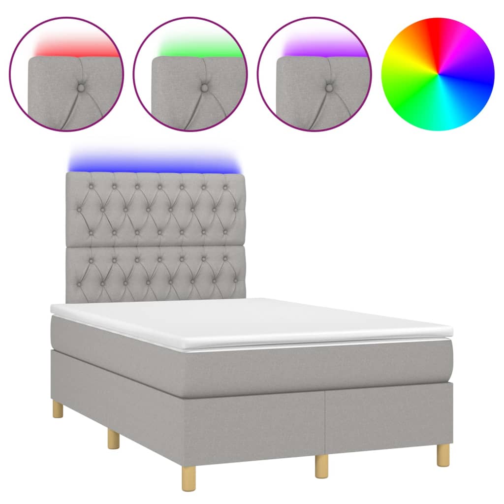 vidaXL Cama box spring c/ colchão e LED 120x200 cm tecido cinza-claro