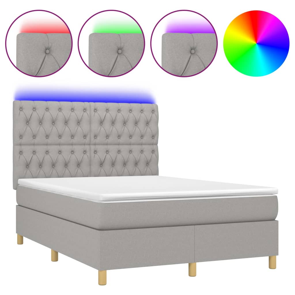 vidaXL Cama box spring c/ colchão e LED 140x200 cm tecido cinza-claro