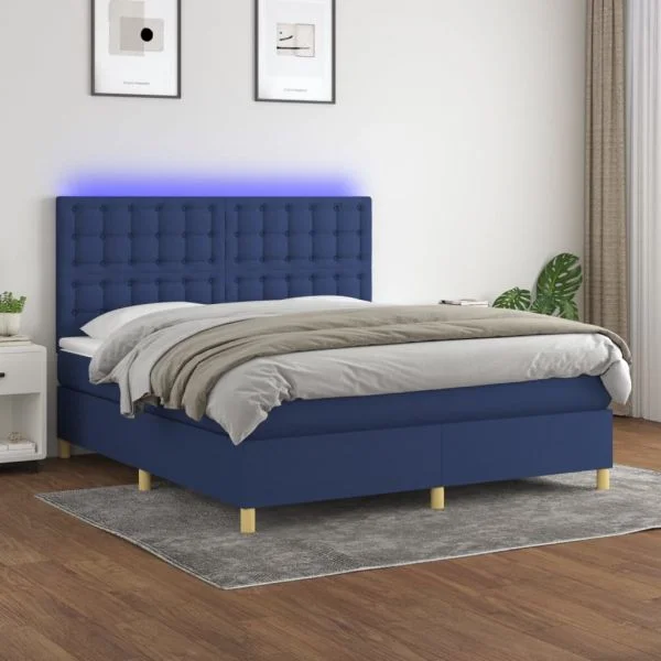 vidaXL Cama Box Spring com Colchão e LED 180x200 cm Tecido Azul - 3684169531