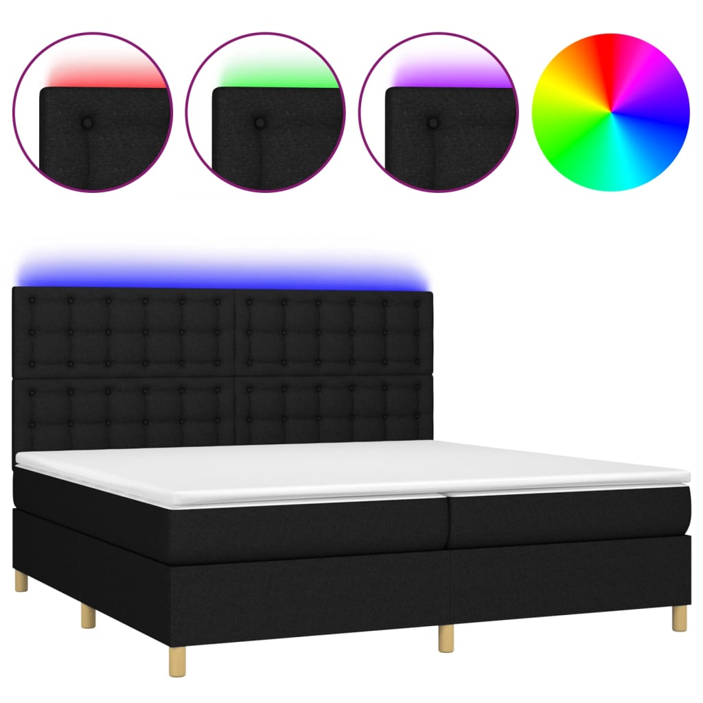 vidaXL Cama box spring c/ colchão e LED 200x200 cm tecido preto