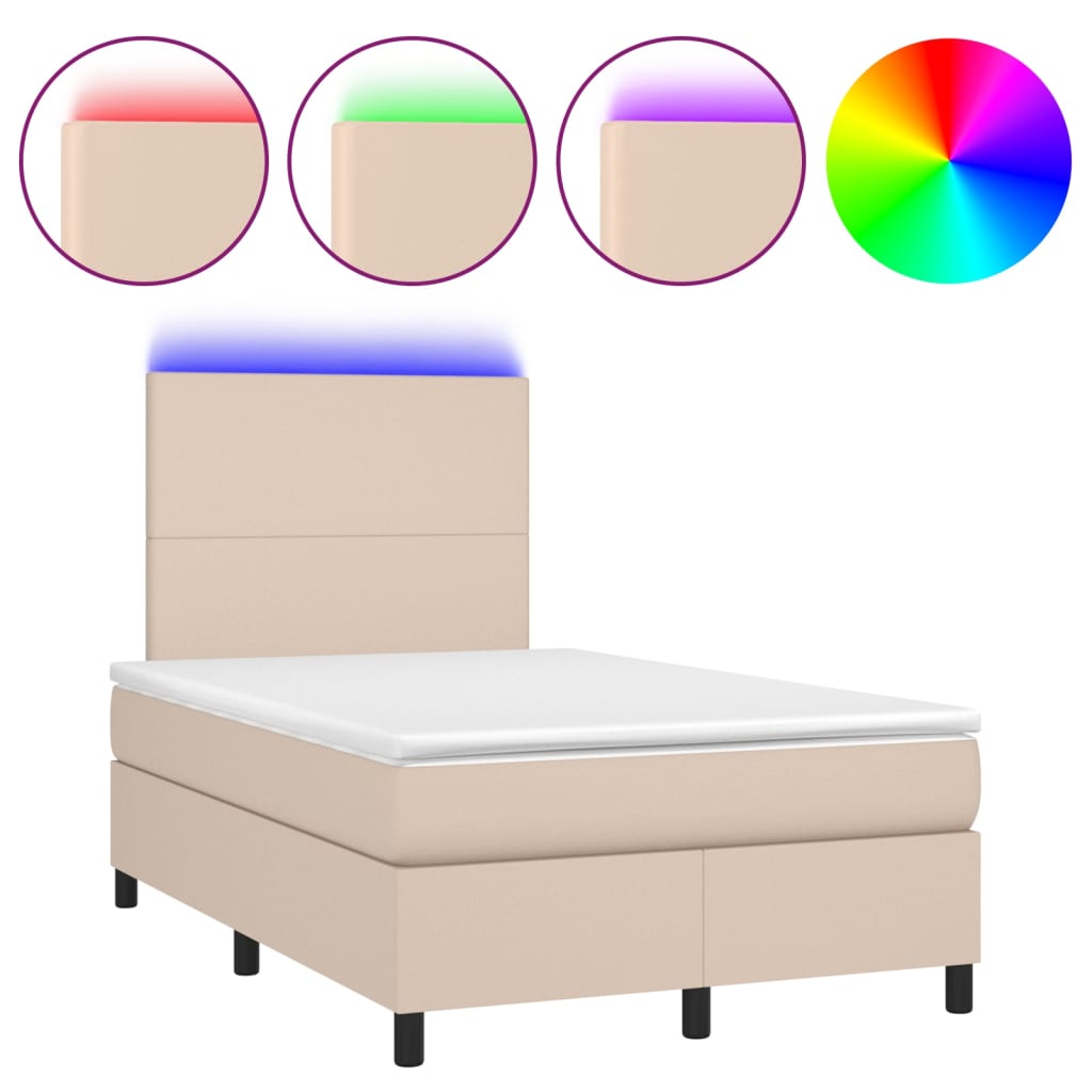 vidaXL Cama box spring c/colchão/LED 120x200cm couro artif. cappuccino