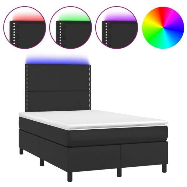 vidaXL Cama Box Spring com Colchão/led 120x200cm Couro Artificial Preto - 807295256