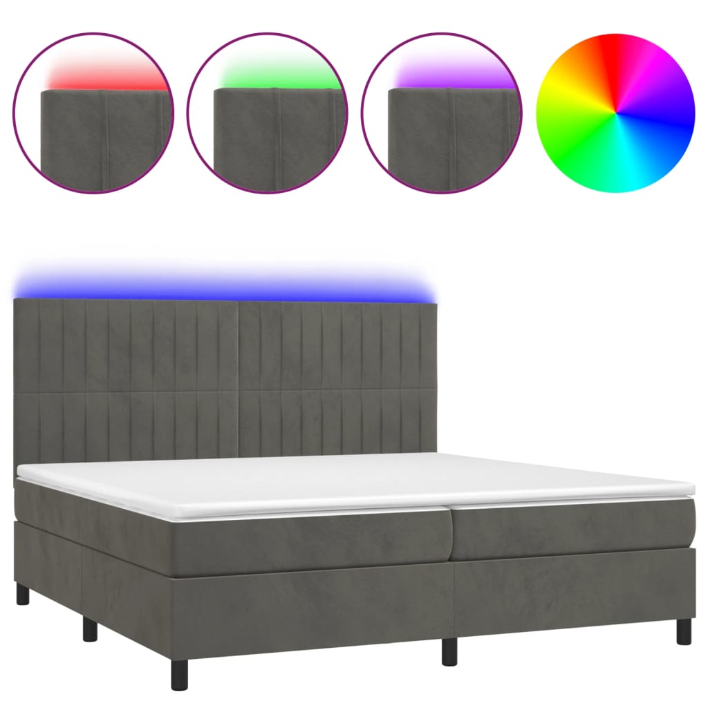 vidaXL Cama box spring c/ colchão/LED 200x200cm veludo cinzento-escuro