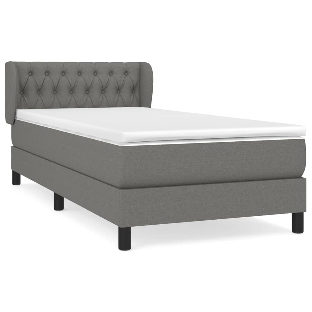vidaXL Cama com molas/colchão 90x190 cm tecido cinza-escuro