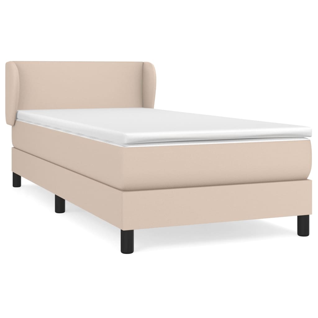 vidaXL Cama com molas/colchão 90x200 cm couro artificial cappuccino