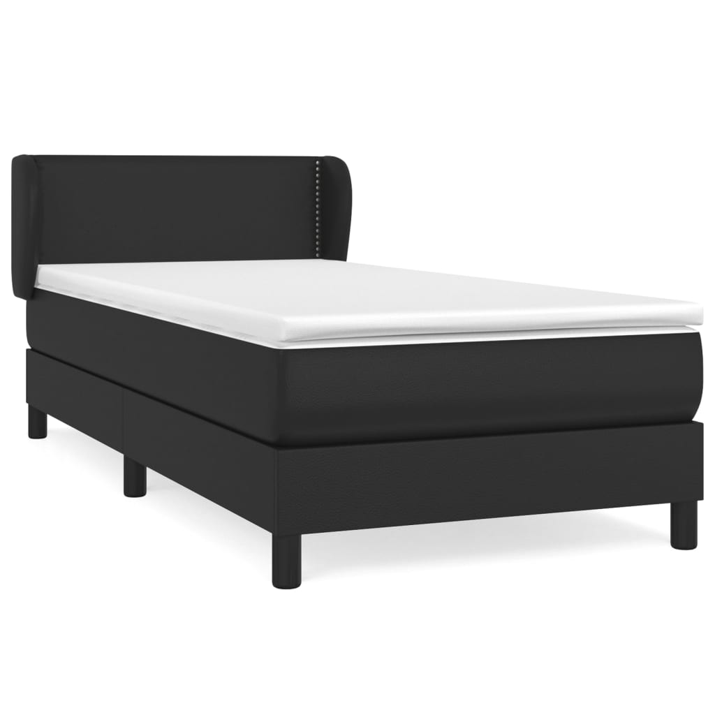 vidaXL Cama com molas/colchão 90x190 cm couro artificial preto