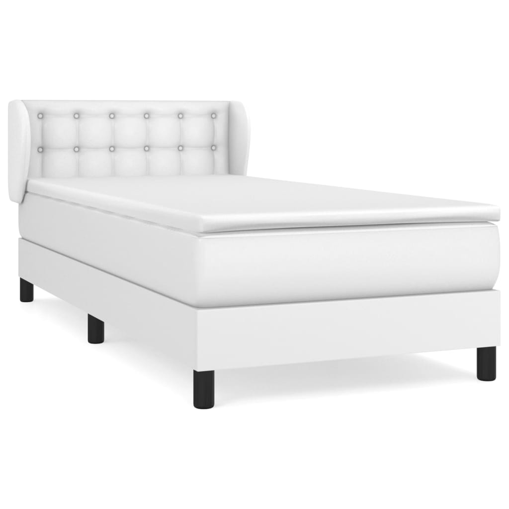 vidaXL Cama com molas/colchão 100x200 cm couro artificial branco