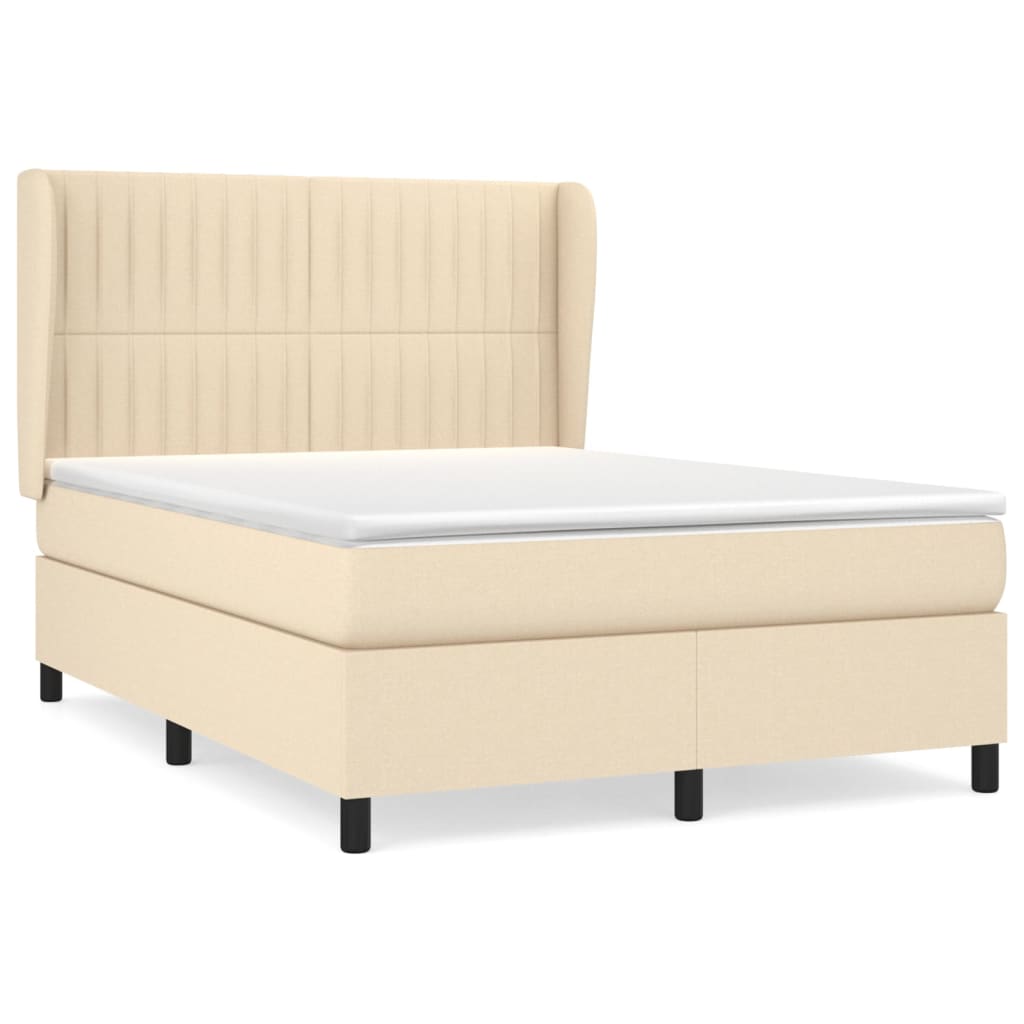 vidaXL Cama com molas/colchão 140x190 cm tecido cor creme