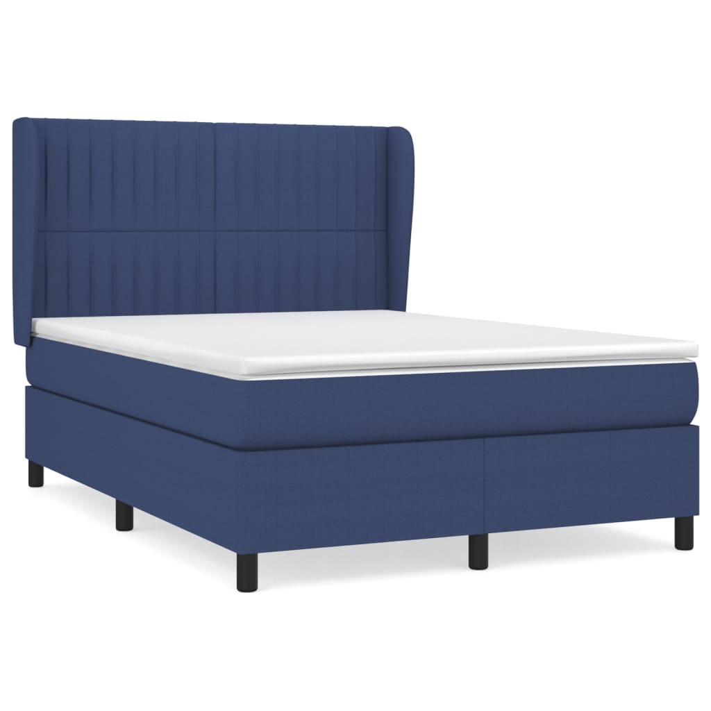 vidaXL Cama com molas/colchão 140x200 cm tecido azul