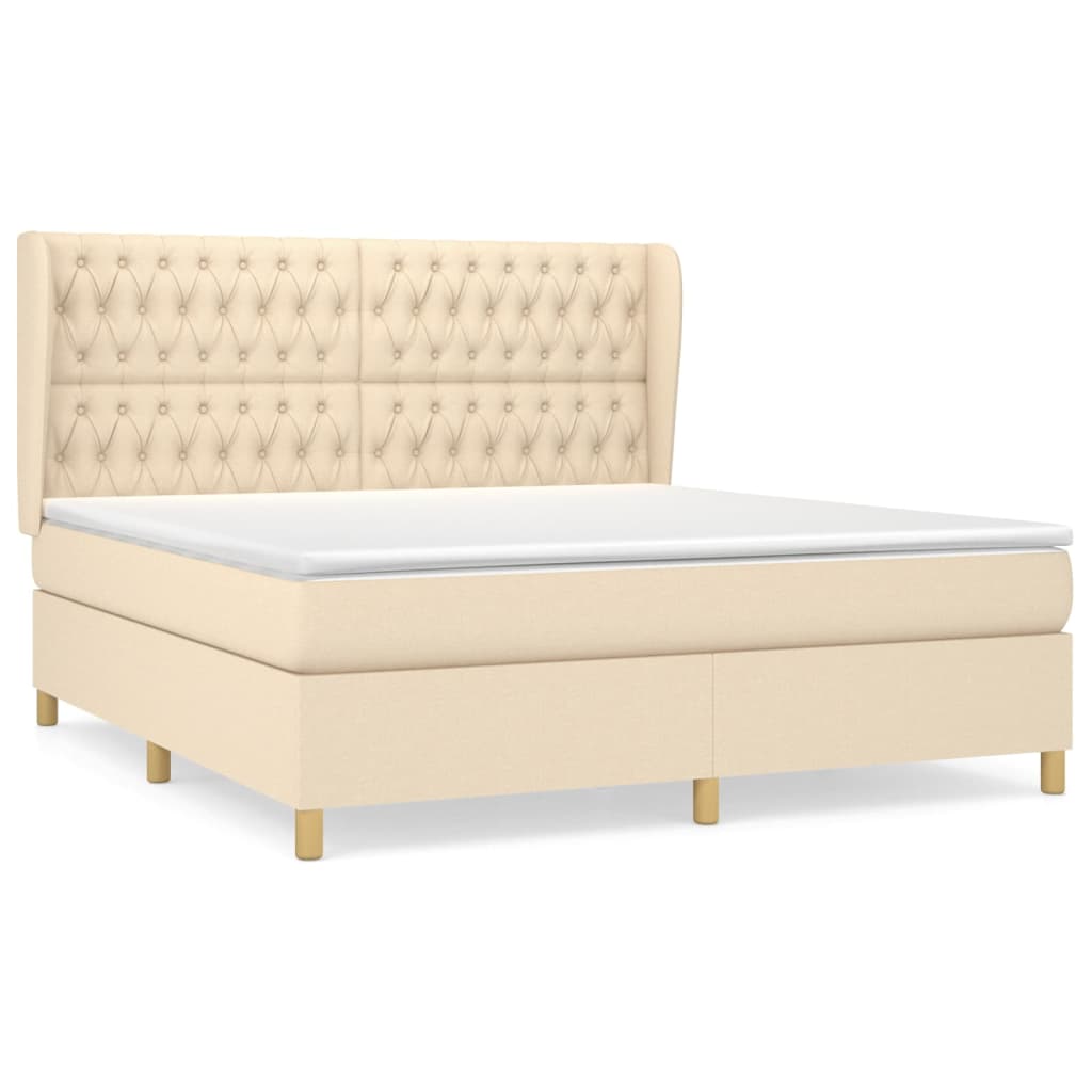 vidaXL Cama com molas/colchão 180x200 cm tecido cor creme