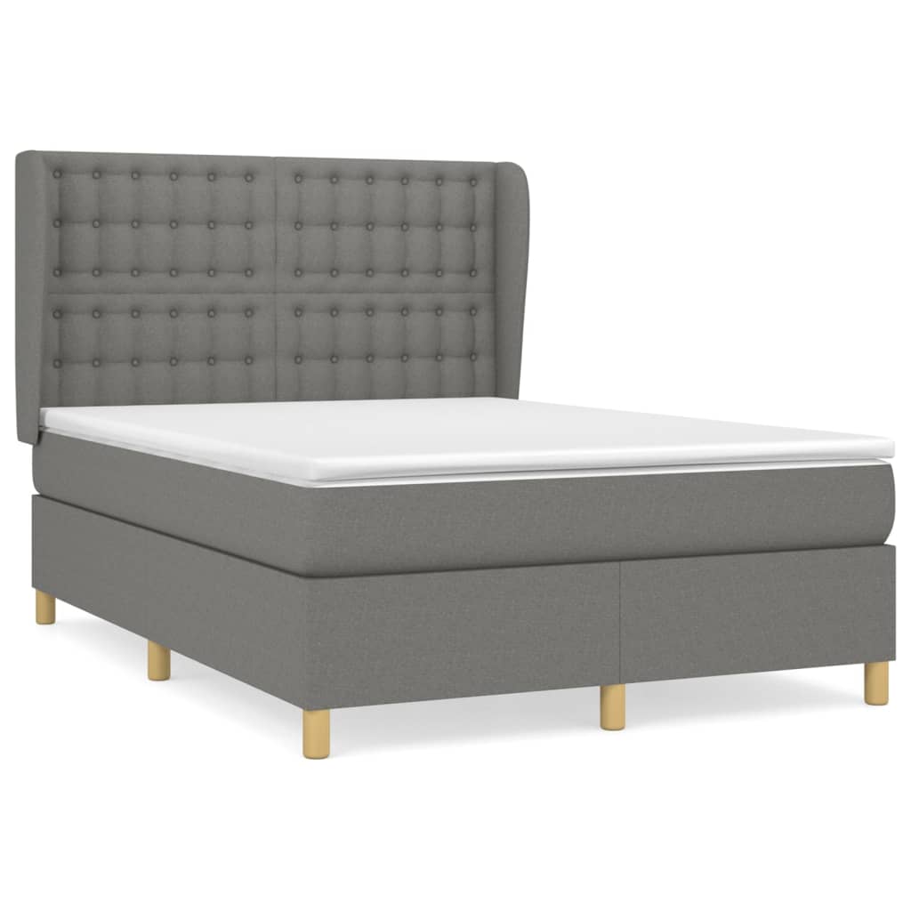 vidaXL Cama com molas/colchão 140x190 cm tecido cinzento-escuro