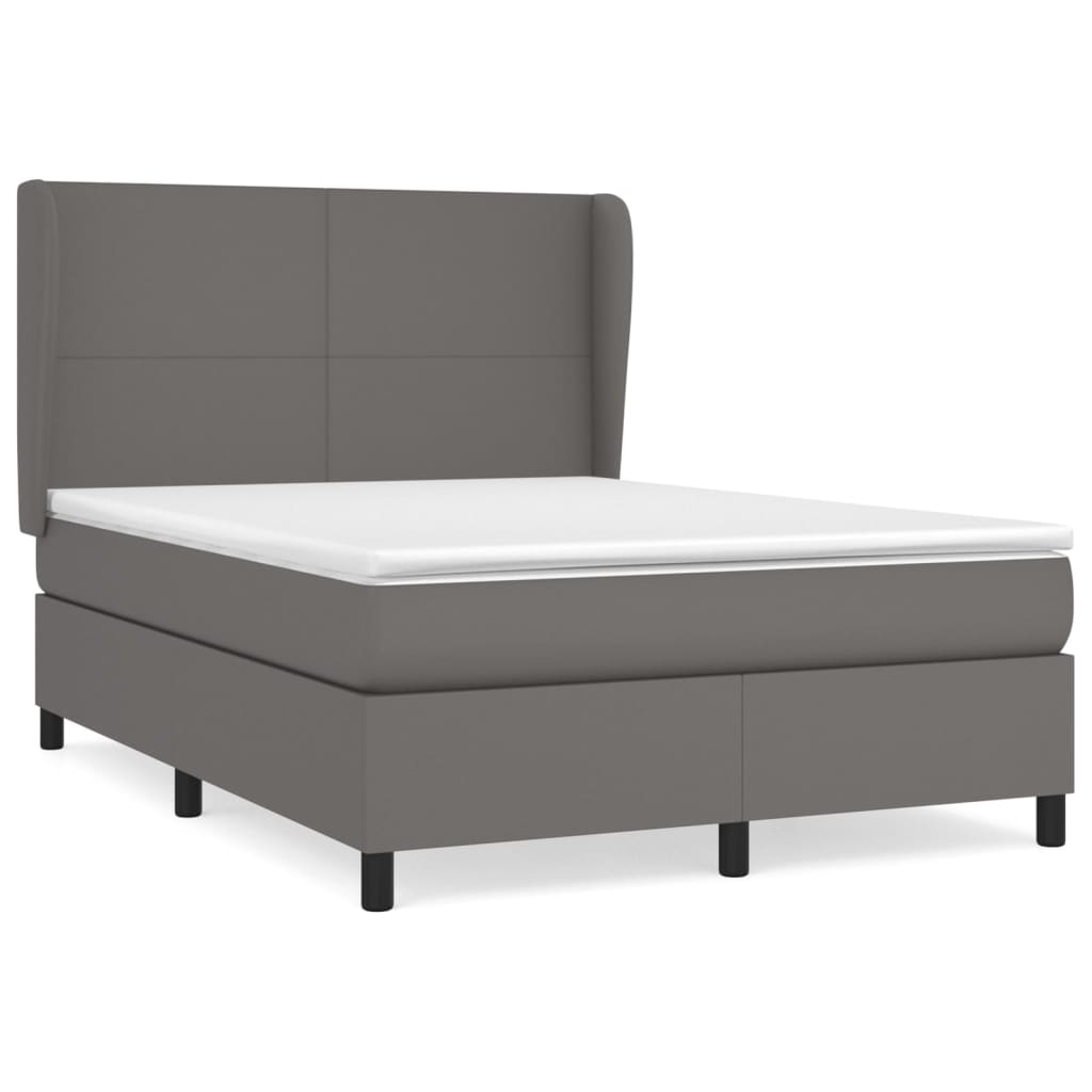 vidaXL Cama com molas/colchão 140x190 cm couro artificial cinzento