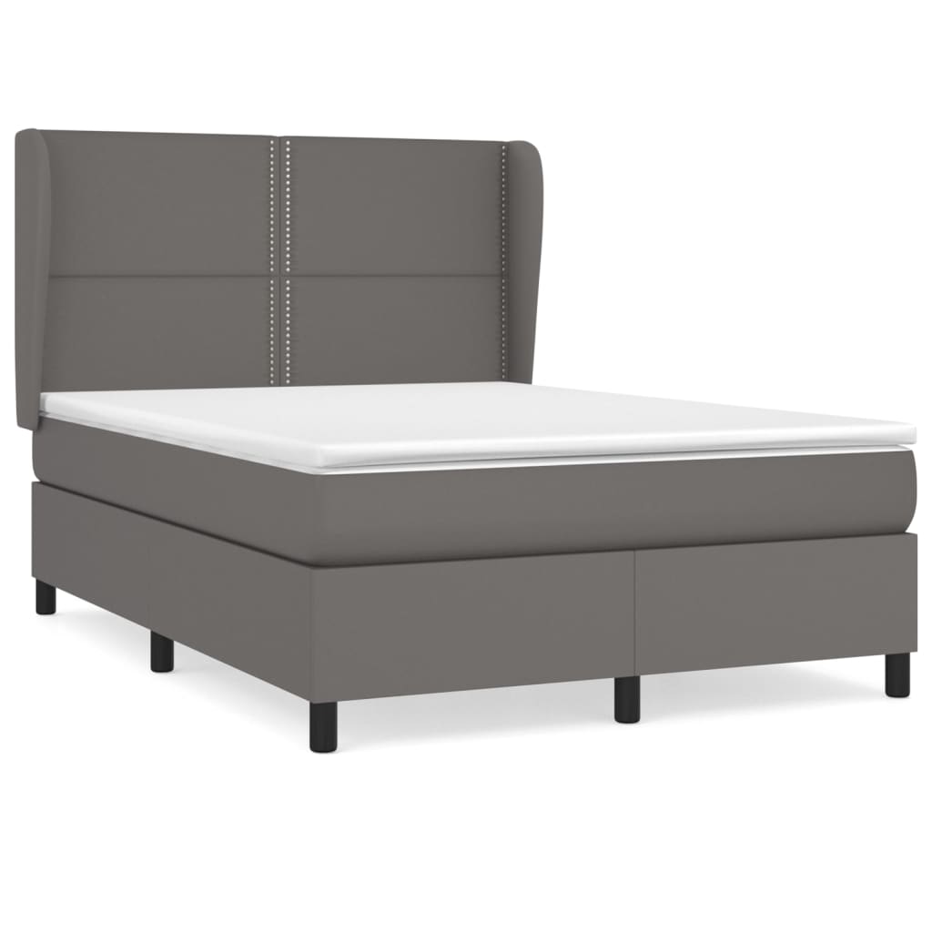 vidaXL Cama com molas/colchão 140x200 cm couro artificial cinzento