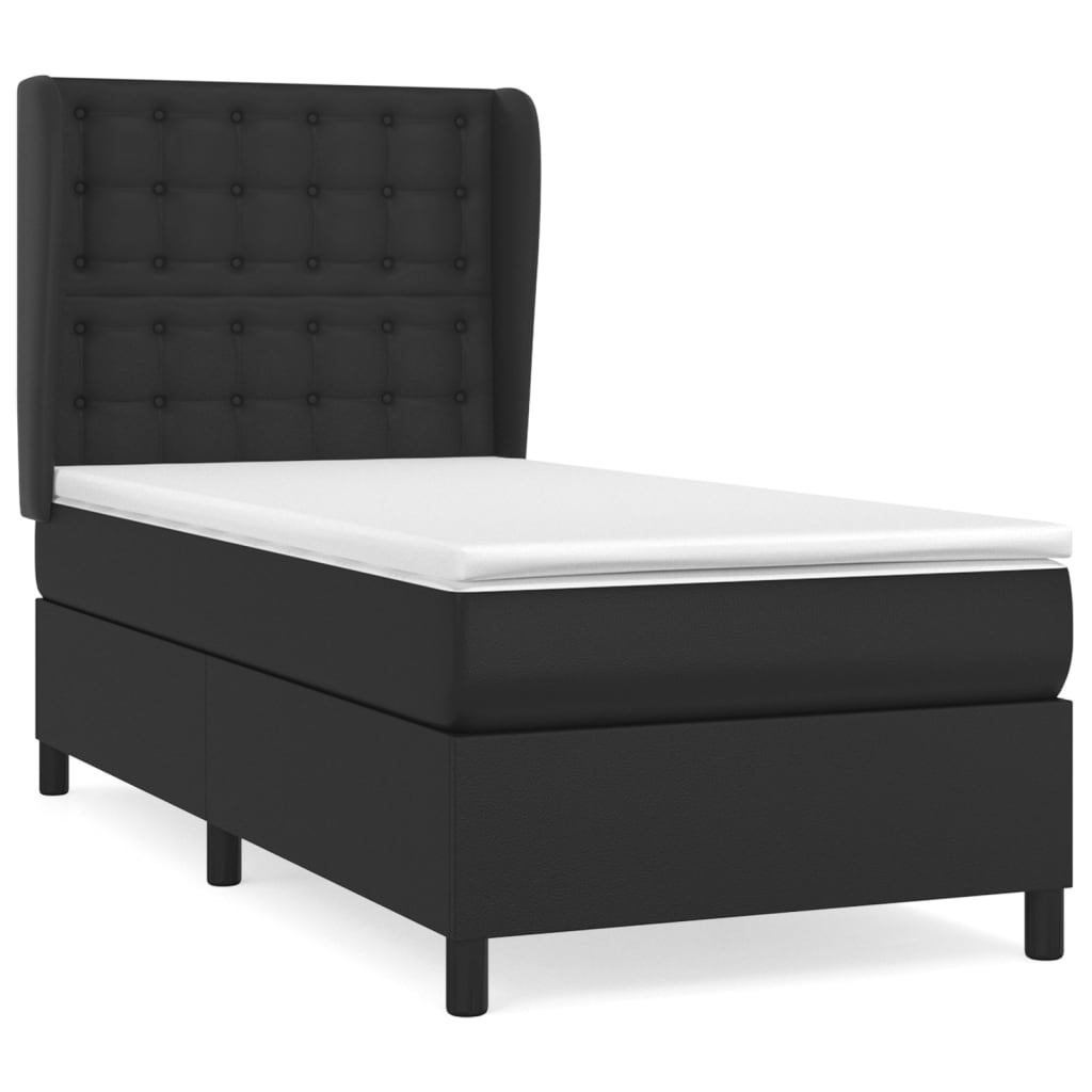 vidaXL Cama com molas/colchão 90x200 cm couro artificial preto