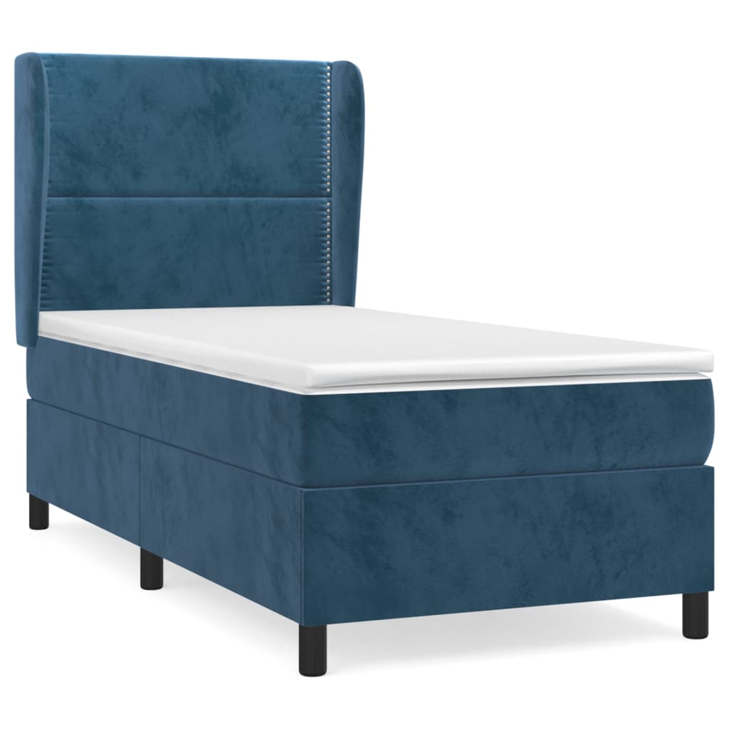 vidaXL Cama com molas/colchão 90x200 cm veludo azul-escuro