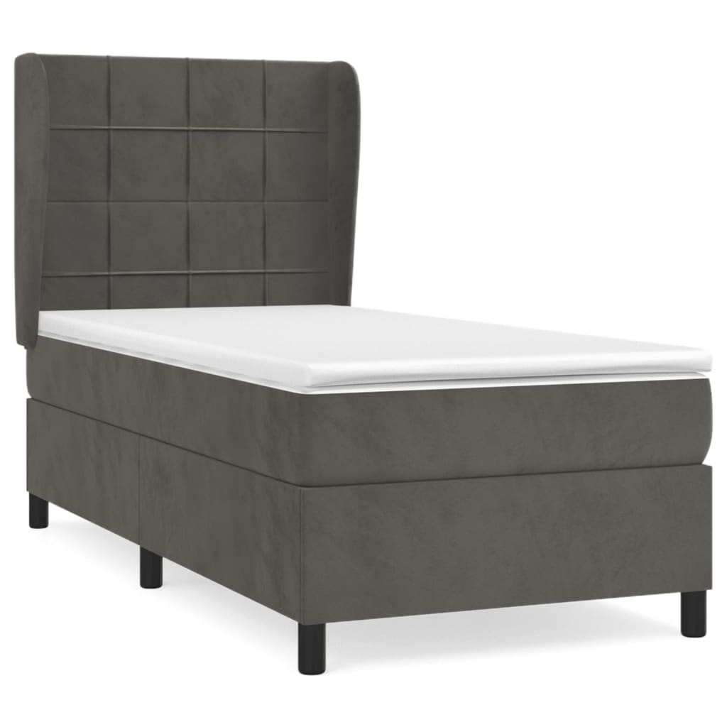 vidaXL Cama com molas/colchão 90x190 cm veludo cinza-escuro