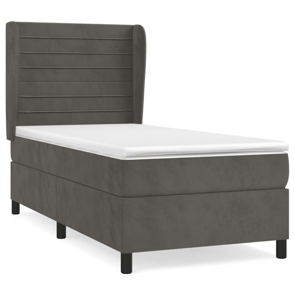 vidaXL Cama com molas/colchão 90x190 cm veludo cinza-escuro