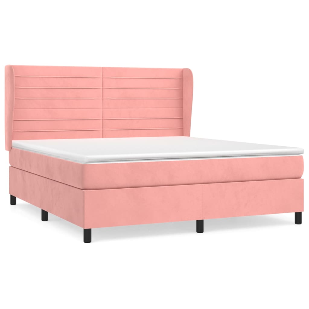 vidaXL Cama com molas/colchão 160x200 cm veludo rosa