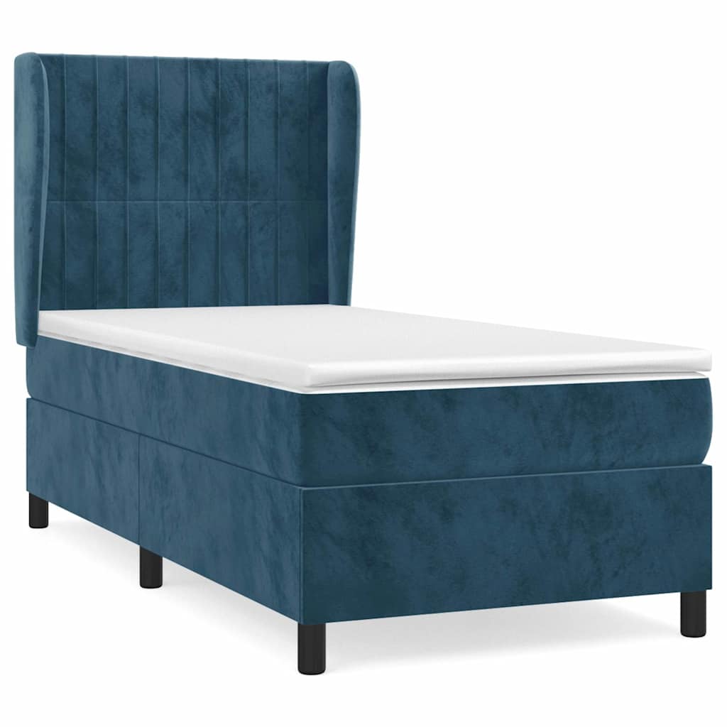 vidaXL Cama com molas/colchão 90x190 cm veludo azul-escuro