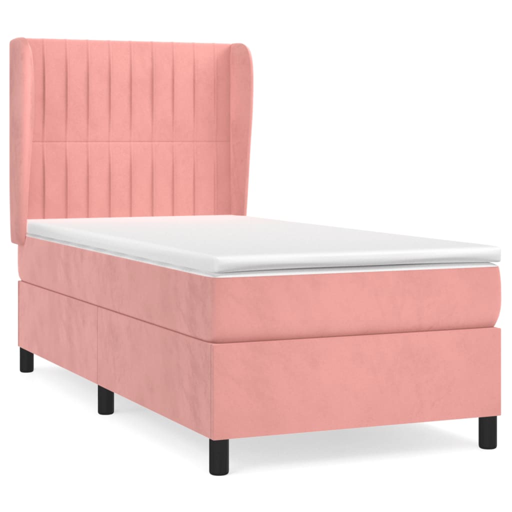 vidaXL Cama com molas/colchão 90x200 cm veludo rosa