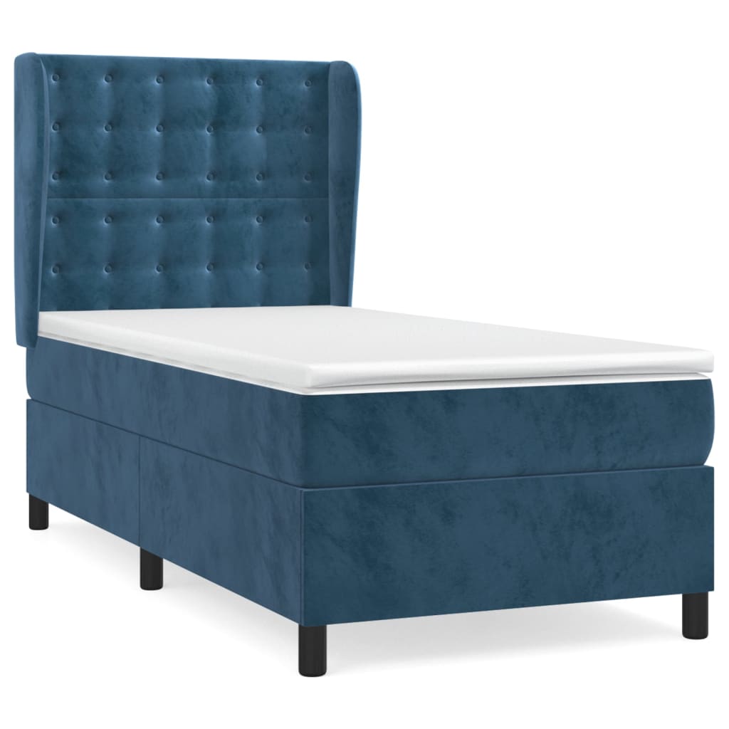 vidaXL Cama com molas/colchão 100x200 cm veludo azul-escuro