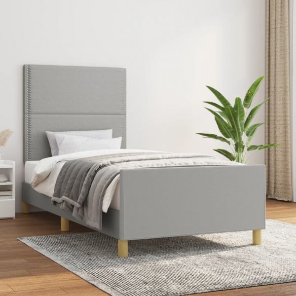 Estrutura de Cama com Cabeceira Tecido Cinza-claro 90x200 cm - 3124944
