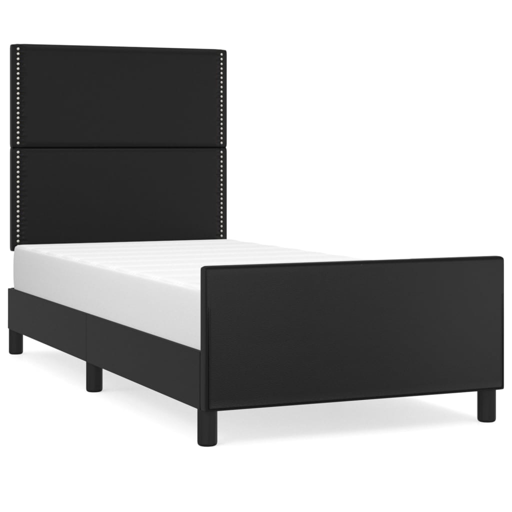 vidaXL Estrutura de cama c/ cabeceira 90x190 cm couro artificial preto