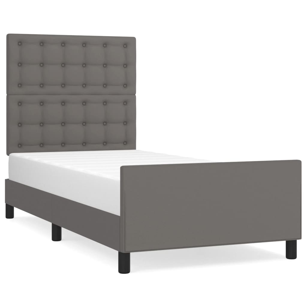 vidaXL Estrutura cama c/ cabeceira 90x200 cm couro artificial cinzento
