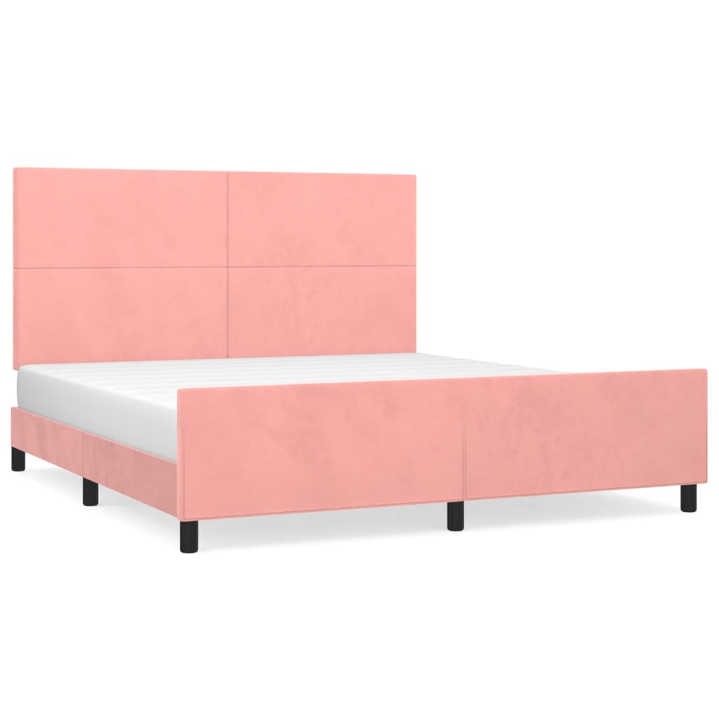 vidaXL Estrutura de cama c/ cabeceira 160x200 cm veludo rosa
