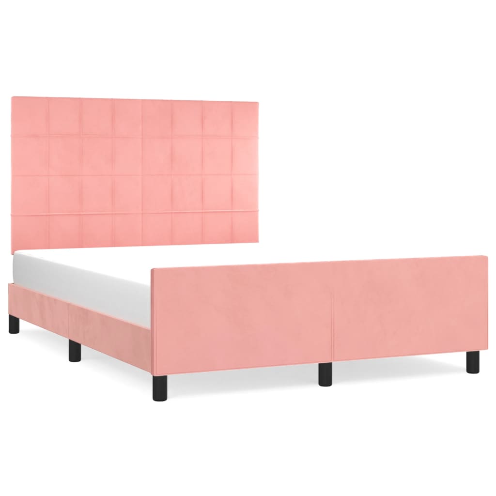 vidaXL Estrutura de cama c/ cabeceira 140x200 cm veludo rosa