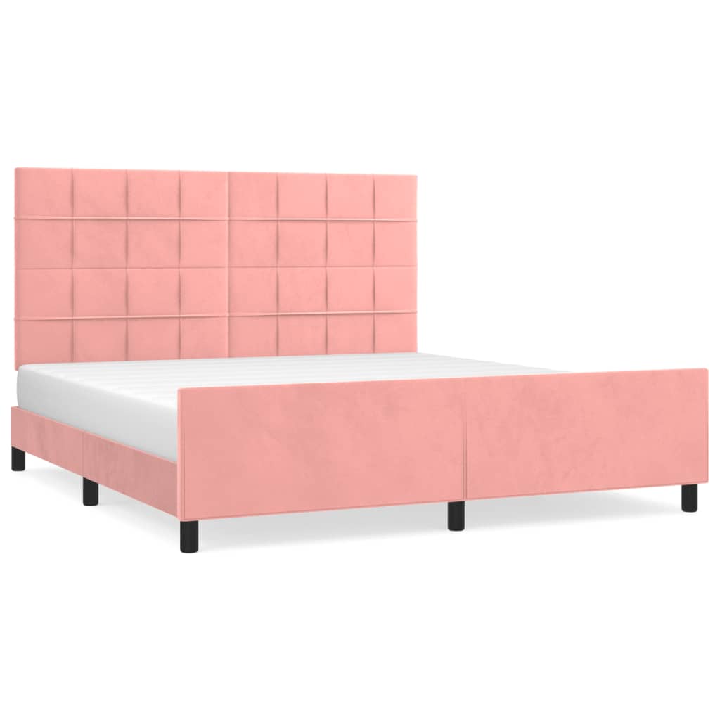 vidaXL Estrutura de cama c/ cabeceira 180x200 cm veludo rosa