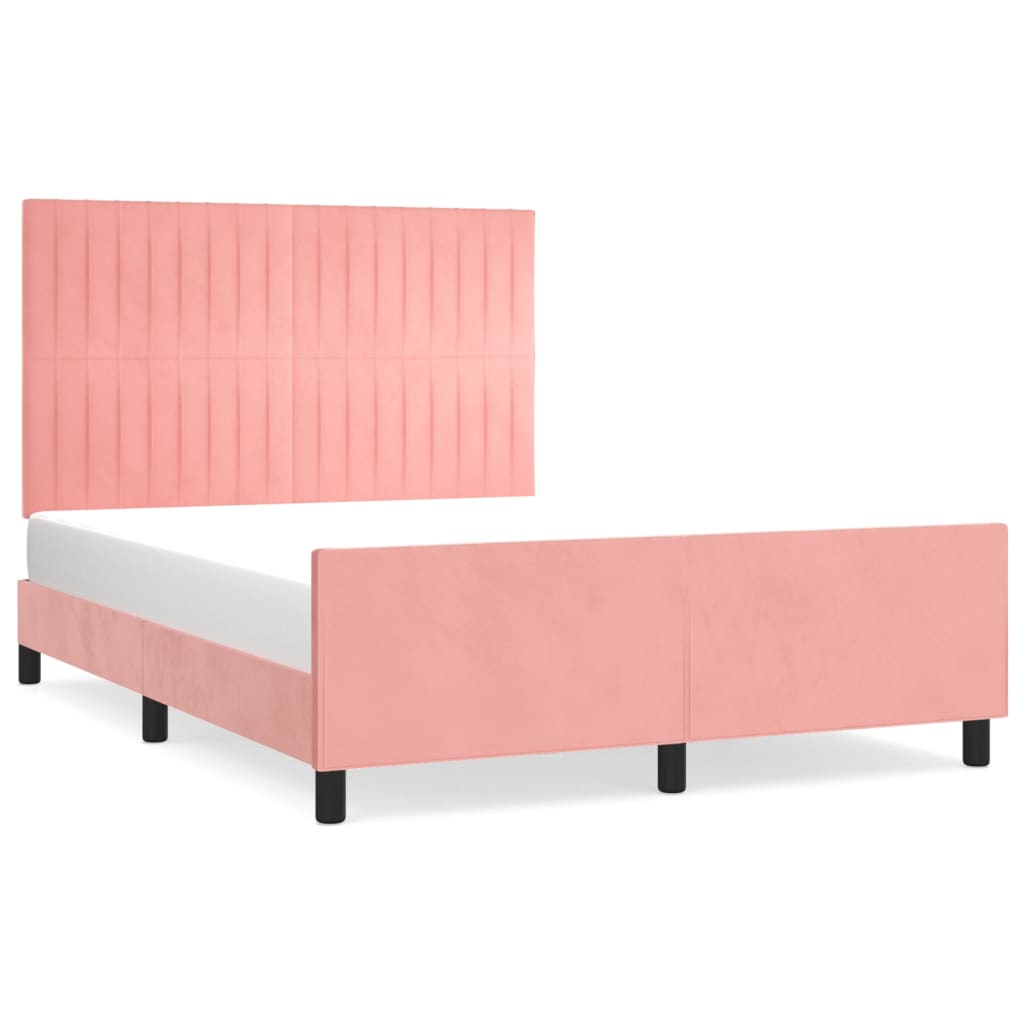 vidaXL Estrutura de cama c/ cabeceira 140x200 cm veludo rosa