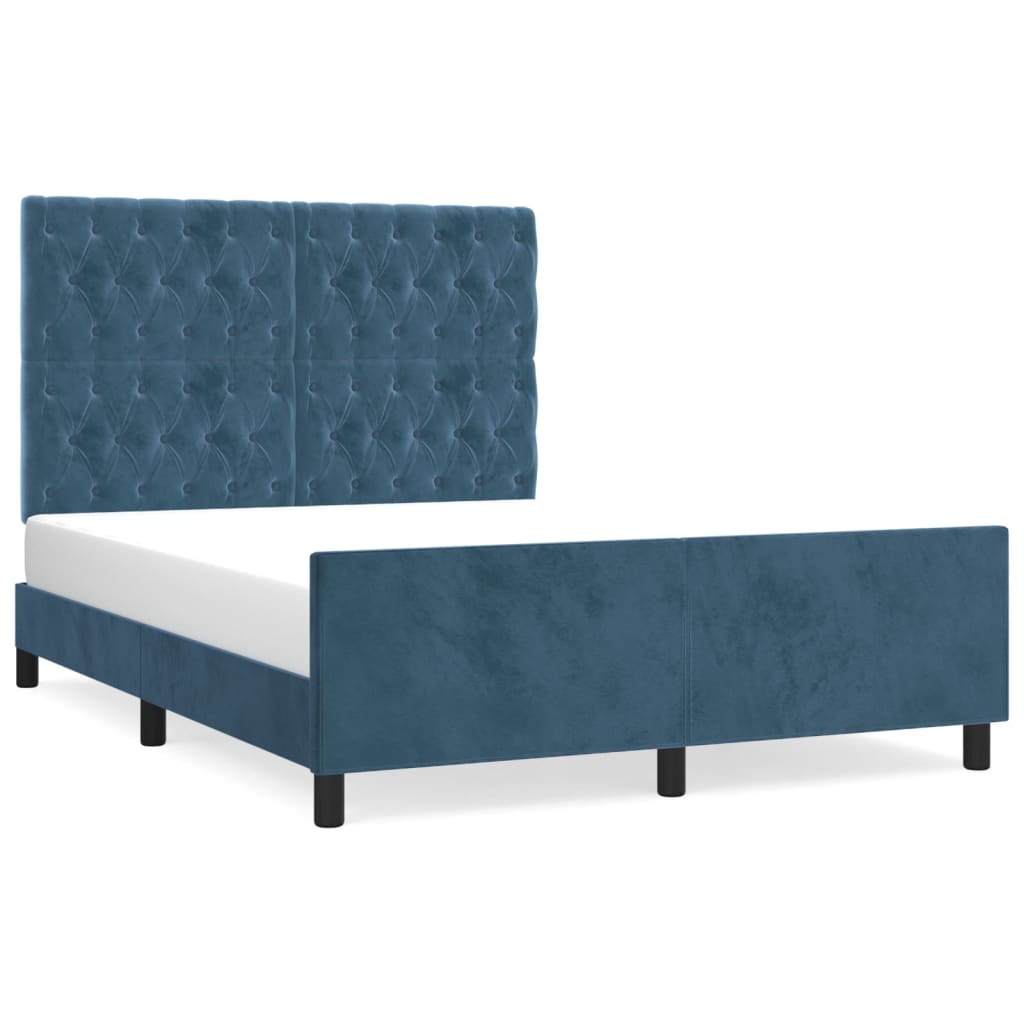 vidaXL Estrutura de cama sem colchão 140x190 cm veludo azul-escuro
