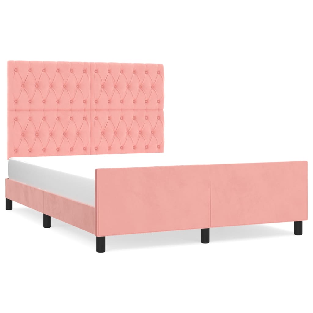 vidaXL Estrutura de cama c/ cabeceira 140x200 cm veludo rosa