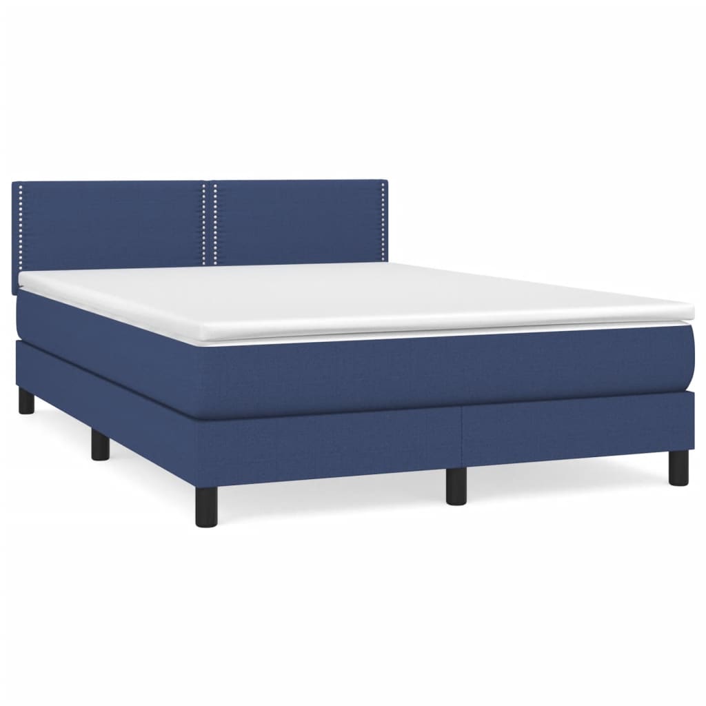 vidaXL Cama com molas/colchão 140x190 cm tecido azul