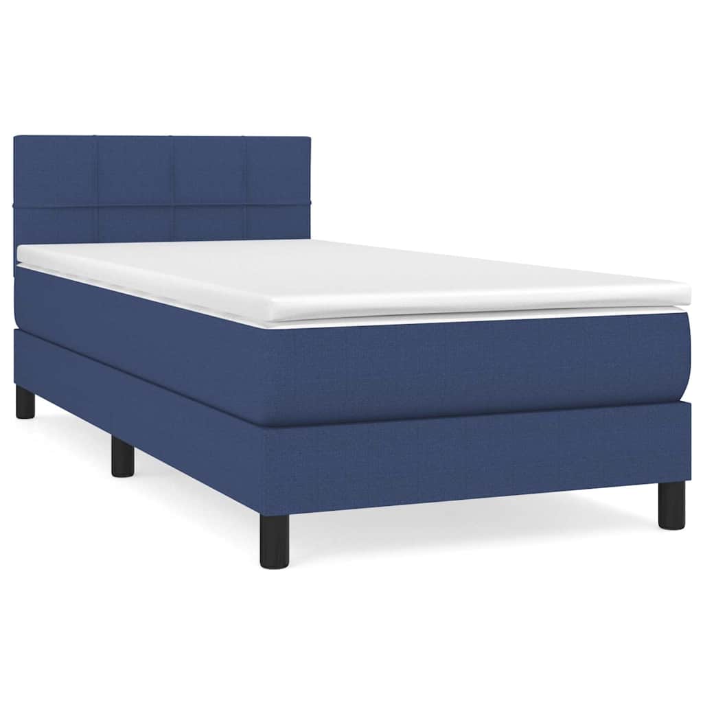 vidaXL Cama com molas/colchão 90x200 cm tecido azul