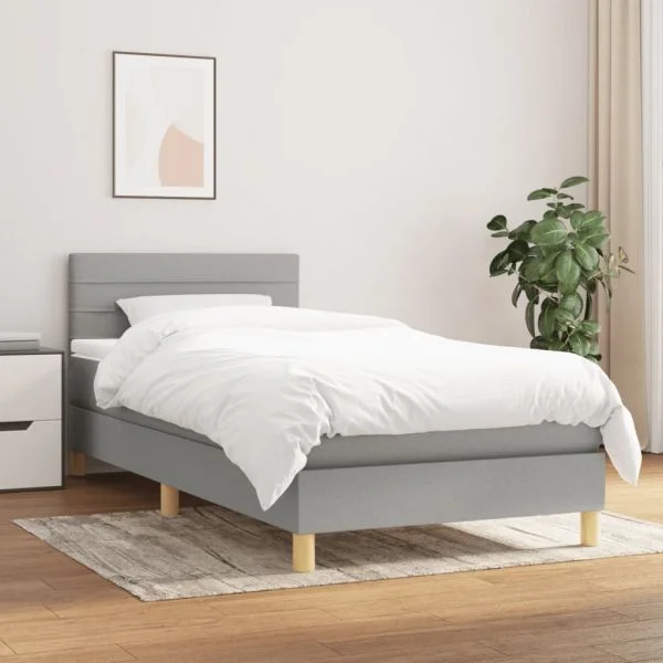 vidaXL Cama com Molas/colchão 100x200 cm Tecido Cinzento-claro - 3212728368