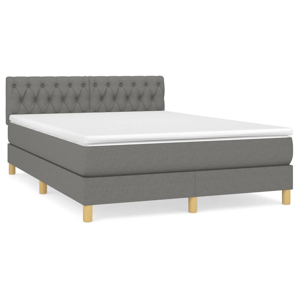 vidaXL Cama com molas/colchão 140x190 cm tecido cinzento-escuro