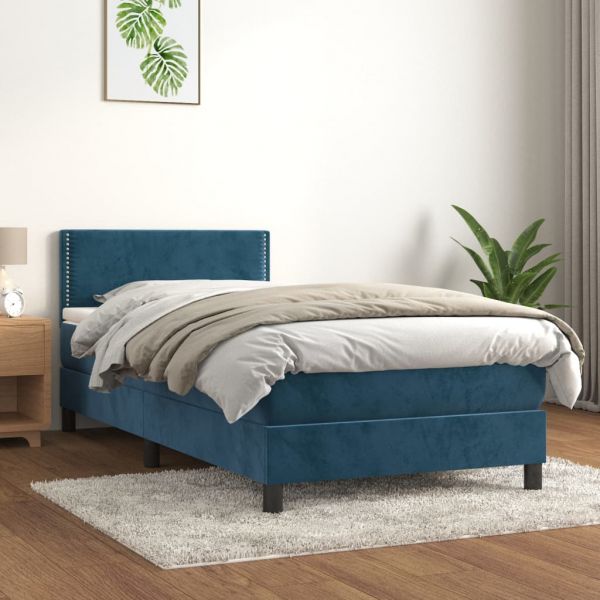 vidaXL Cama com Molas/colchão 100x200 cm Veludo Azul-escuro - 2326344609