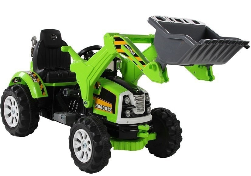 Trator elétrico infantil com escavadora verde