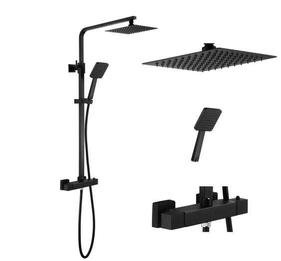 Sistema de duche completo efeito chuva preto mate
