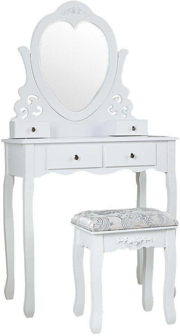 Toucador com espelho coração e banco 74x40x143 cm branco