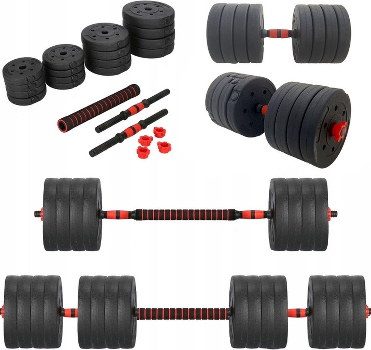 Conjunto de halteres ajustável 50 kg preto e vermelho