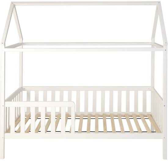 Cama infantil tipo casa 200 x 90 cm em madeira branca com grade